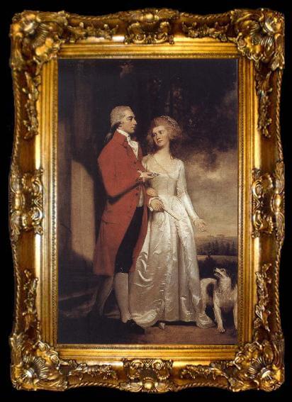 framed  George Romney Sir Christopher and Lady Sykes strolling in the garden at Sledmere, ta009-2